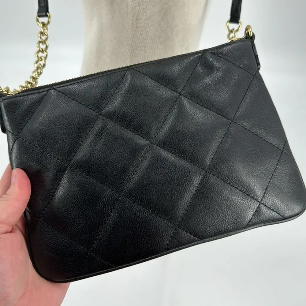 Talbots black leather quilted gold chain crossbody bag